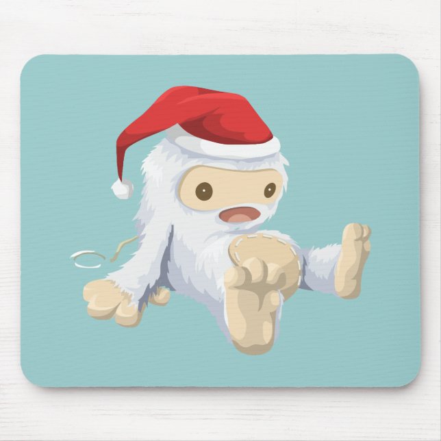 Christmas Yeti Doll Wearing a Santa Hat Mouse Mat (Front)