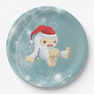 Christmas Yeti Doll Wearing a Santa Hat Paper Plate