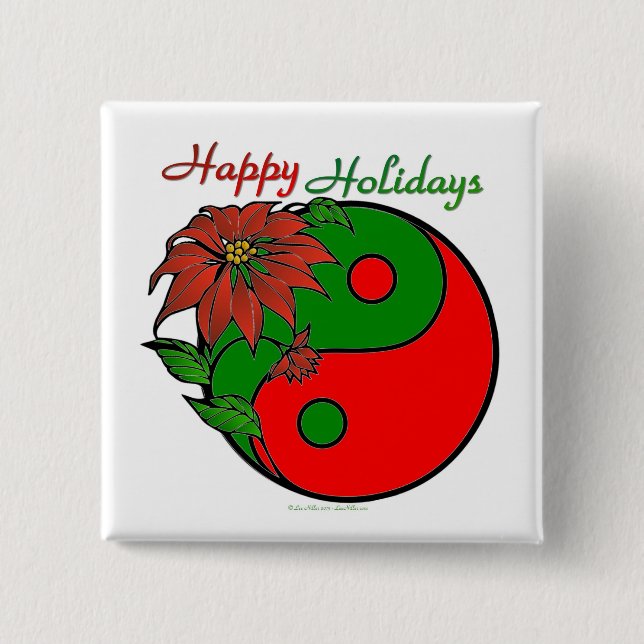 Christmas Yin Yang Poinsettia 15 Cm Square Badge (Front)