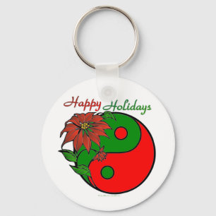 Christmas Yin Yang Poinsettia Key Ring