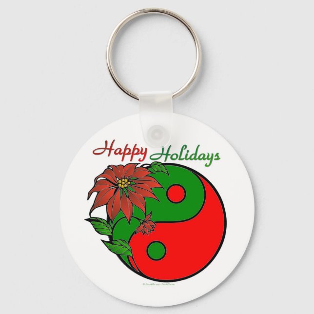 Christmas Yin Yang Poinsettia Key Ring (Front)