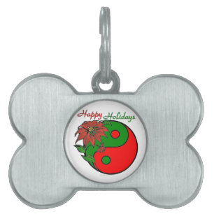 Christmas Yin Yang Poinsettia Pet ID Tag