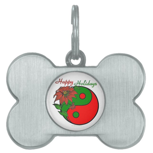 Christmas Yin Yang Poinsettia Pet ID Tag (Front)