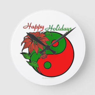 Christmas Yin Yang Poinsettia Round Clock