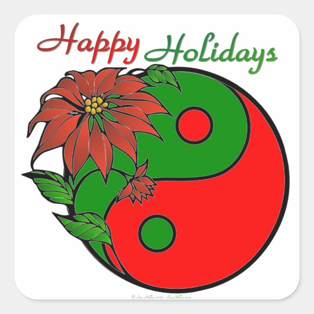 Christmas Yin Yang Poinsettia Square Sticker (Front)