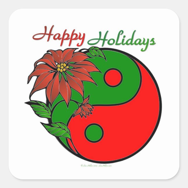 Christmas Yin Yang Poinsettia Square Sticker (Front)