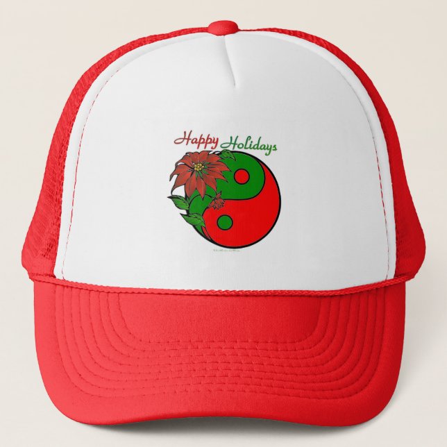 Christmas Yin Yang Poinsettia Trucker Hat (Front)