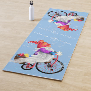 Christmas Yoga Mat Gift Gnome with Bike and Gifts