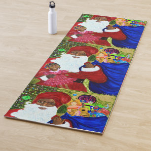 Christmas Yoga Mats - Black Santa Claus Art