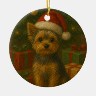 Christmas Yorkie Ceramic Tree Decoration