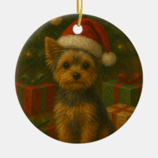 Christmas Yorkie Ceramic Tree Decoration