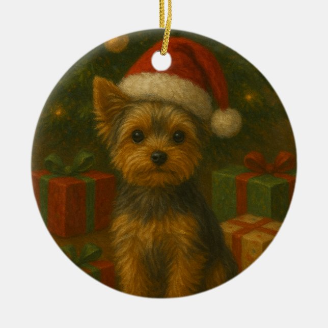 Christmas Yorkie Ceramic Tree Decoration (Front)