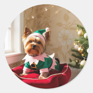Christmas Yorkie Classic Round Sticker