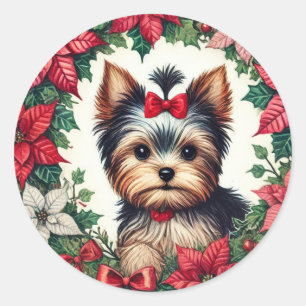 Christmas Yorkie Classic Round Sticker