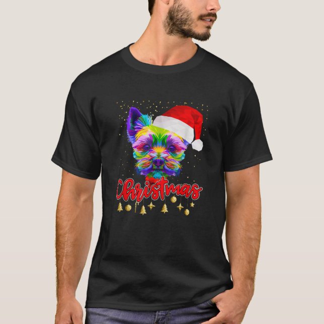 Christmas Yorkie Dog Pop Art Christmas Pajama Idea T-Shirt (Front)