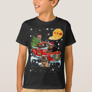 Christmas Yorkie Dog With Vintage Red Truck Funny  T-Shirt