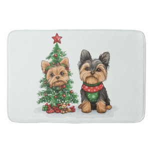 Christmas Yorkie Dogs Bath Mat
