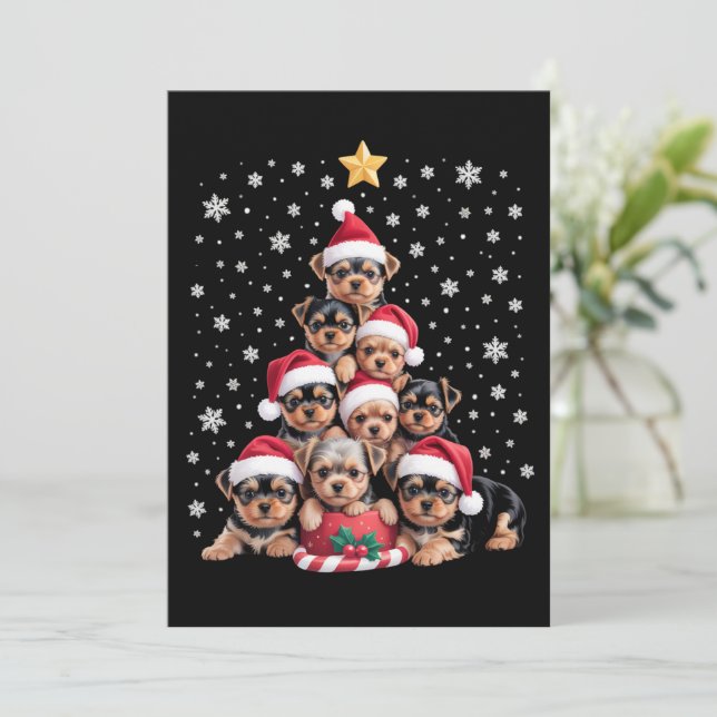 Christmas Yorkie Dogs Lover Tree Xmas Pet Animal Invitation (Standing Front)