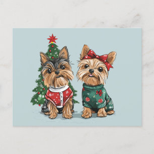 Christmas Yorkie Dogs Postcard