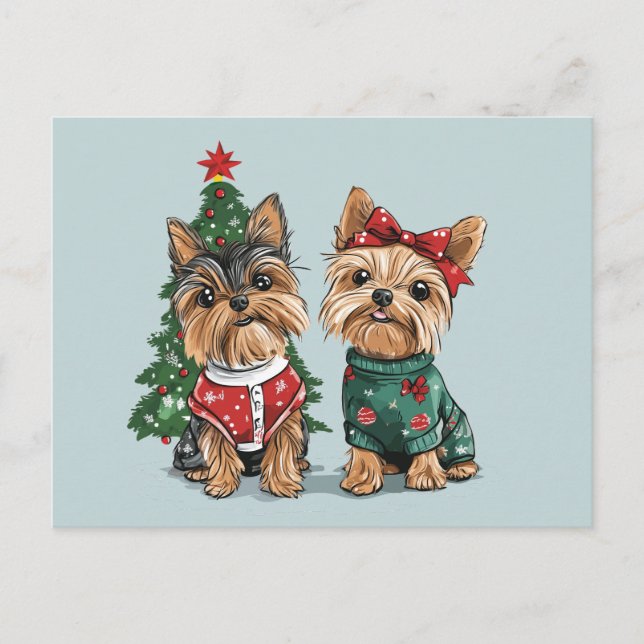Christmas Yorkie Dogs Postcard (Front)
