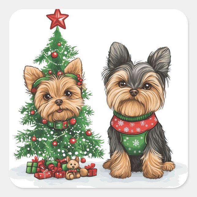 Christmas Yorkie Dogs Square Sticker (Front)