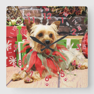 Christmas - Yorkie - Kinsey Square Wall Clock