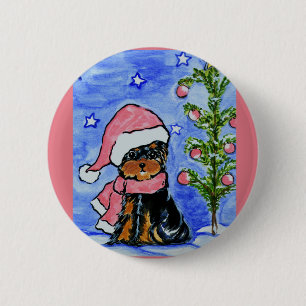 Christmas Yorkie Poo 6 Cm Round Badge