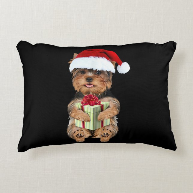 Christmas Yorkie – Yorkshire Terrier Funny Dog Decorative Cushion (Front)