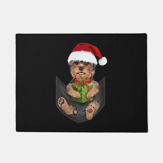 Christmas Yorkie – Yorkshire Terrier In Pocket Doormat (Front)