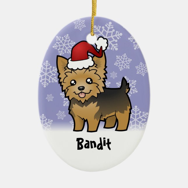 Christmas Yorkshire Terrier (add your pets name) Ceramic Tree Decoration (Front)