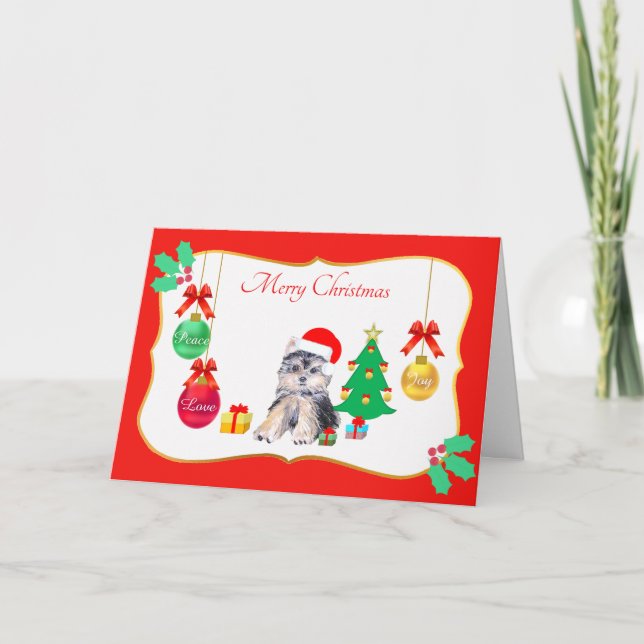 Christmas Yorkshire Terrier Dog Card (Front)