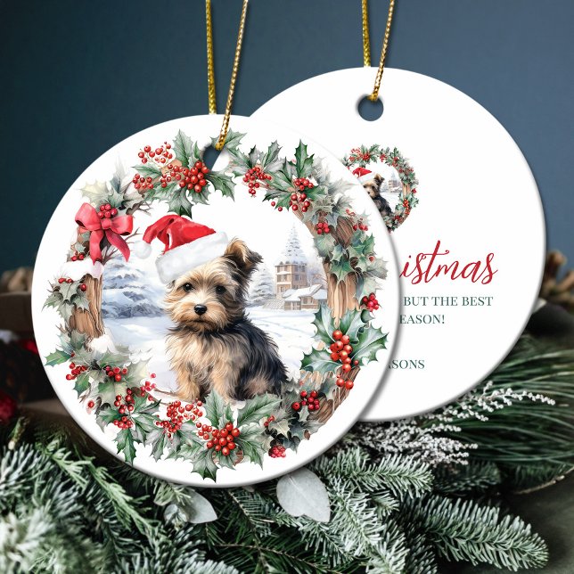 Christmas yorkshire terrier dog puppy Santa hat Ceramic Tree Decoration (Christmas yorkshire terrier dog puppy Santa hat Ceramic Ornament)