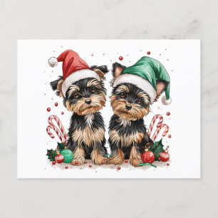 Christmas Yorkshire Terrier Dogs Holiday Postcard