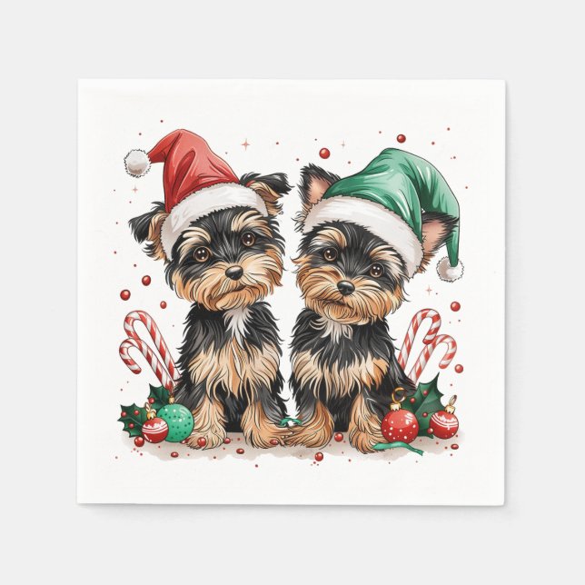 Christmas Yorkshire Terrier Dogs Napkin (Front)