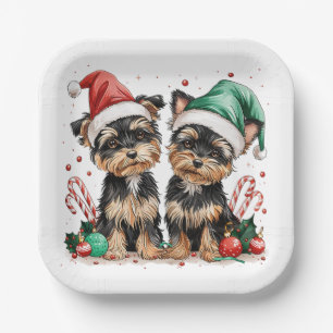 Christmas Yorkshire Terrier Dogs Paper Plate