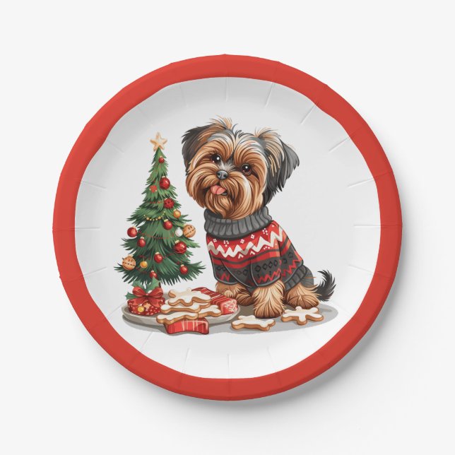 Christmas Yorkshire Terrier Dogs Paper Plate (Front)