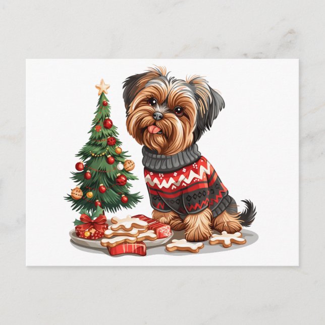 Christmas Yorkshire Terrier Dogs Postcard (Front)