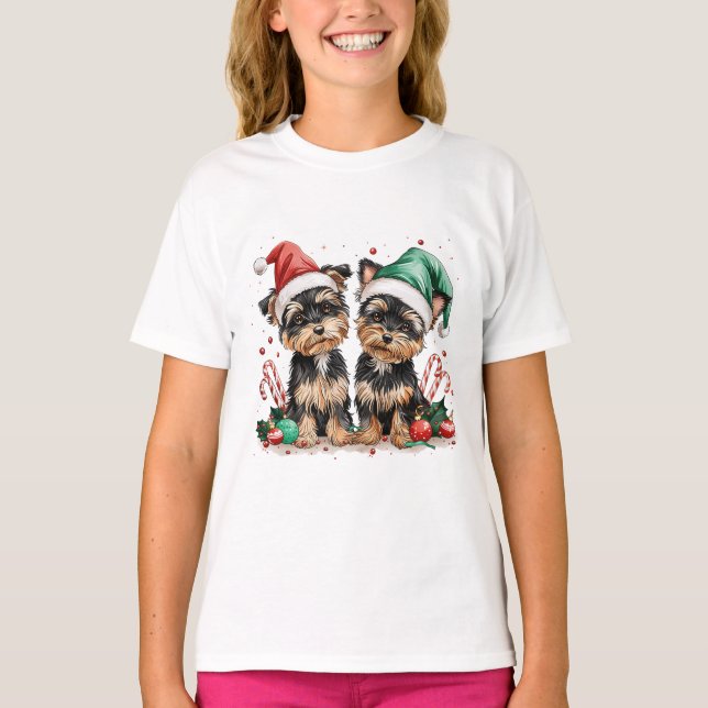 Christmas Yorkshire Terrier Dogs T-Shirt (Front)