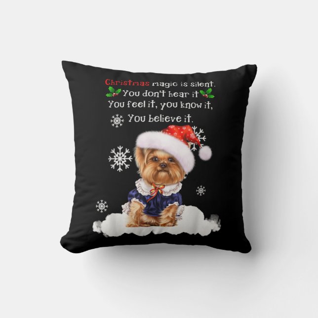 Christmas Yorkshire Terrier Funny Yorkie Puppy Cushion (Front)