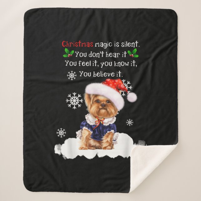 Christmas Yorkshire Terrier Funny Yorkie Puppy Sherpa Blanket (Front)