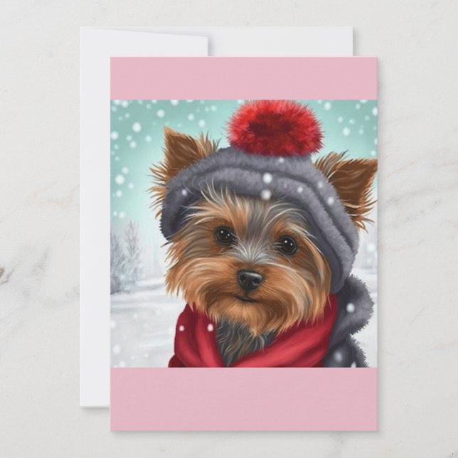 Christmas Yorkshire Terrier Gift T-Shirt Holiday Card (Front)