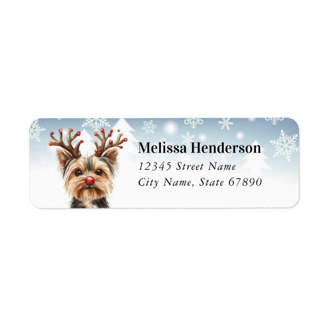 Christmas Yorkshire Terrier Return Address Label (Front)