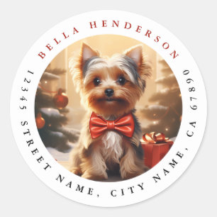 Christmas Yorkshire Terrier Round Stickers