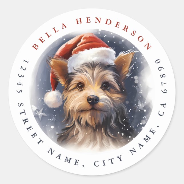 Christmas Yorkshire Terrier Round Stickers (Front)