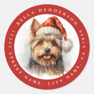 Christmas Yorkshire Terrier Round Stickers