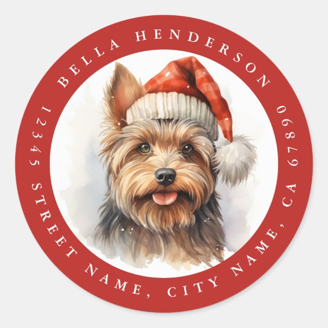 Christmas Yorkshire Terrier Round Stickers (Front)