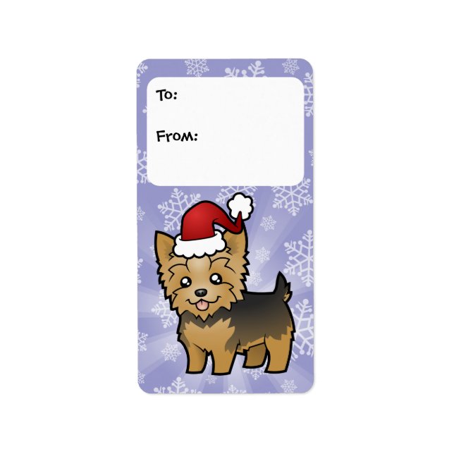 Christmas Yorkshire Terrier (short hair & bow) Label (Front)