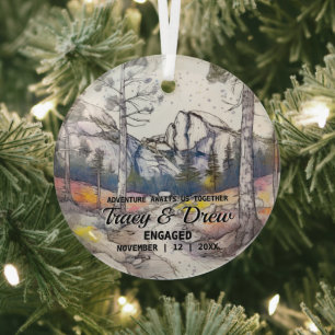 Christmas Yosemite National Park Couple Engagement Glass Tree Decoration