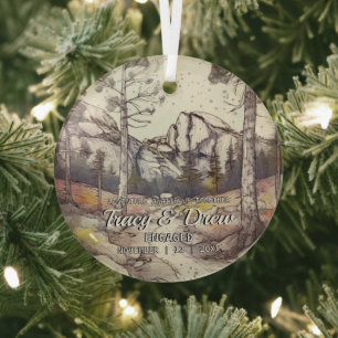 Christmas Yosemite National Park Couple Engagement Glass Tree Decoration