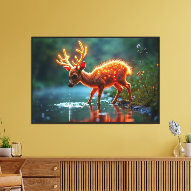 Christmas young deer stream magic lights canvas print (Insitu(LivingRoom))